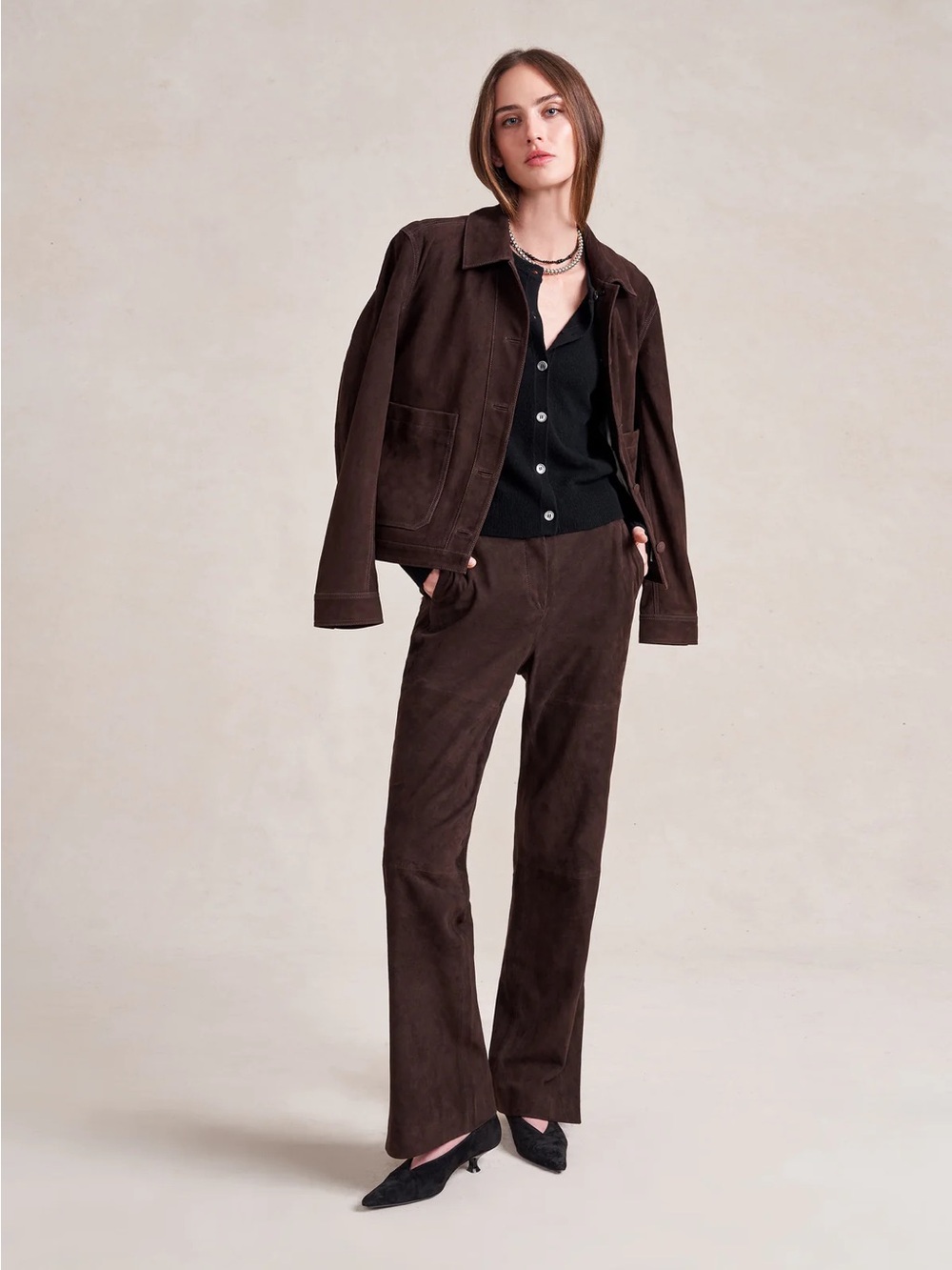 La‎ Ligne Brown Suede Boot-Cut Albert Trouser Pants